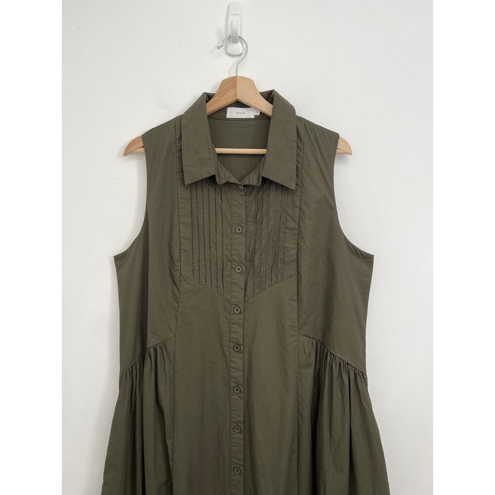 MAYE Corinne Shirtdress Poplin Cotton Relaxed A-Line Midi Dress Khaki - Large - Picture 5 of 13